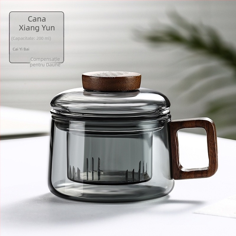 Ceașcă de ceai din sticlă filtrantă, ceașcă de ceai din lemn cu conținut ridicat de borosilicat, mini Dun Dun Cup, separarea ceaiului, ceașcă de apă pentru acasă și birou, nouă