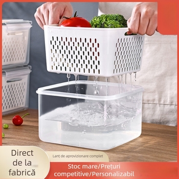 Cutie de depozitare transparentă pentru frigider cu scurgere dublă de uz casnic, cutie sigilată pentru alimente congelate, en-gros