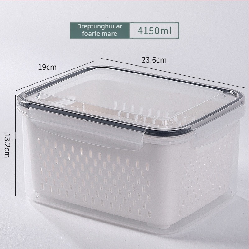 Cutie de depozitare transparentă pentru frigider cu scurgere dublă de uz casnic, cutie sigilată pentru alimente congelate, en-gros