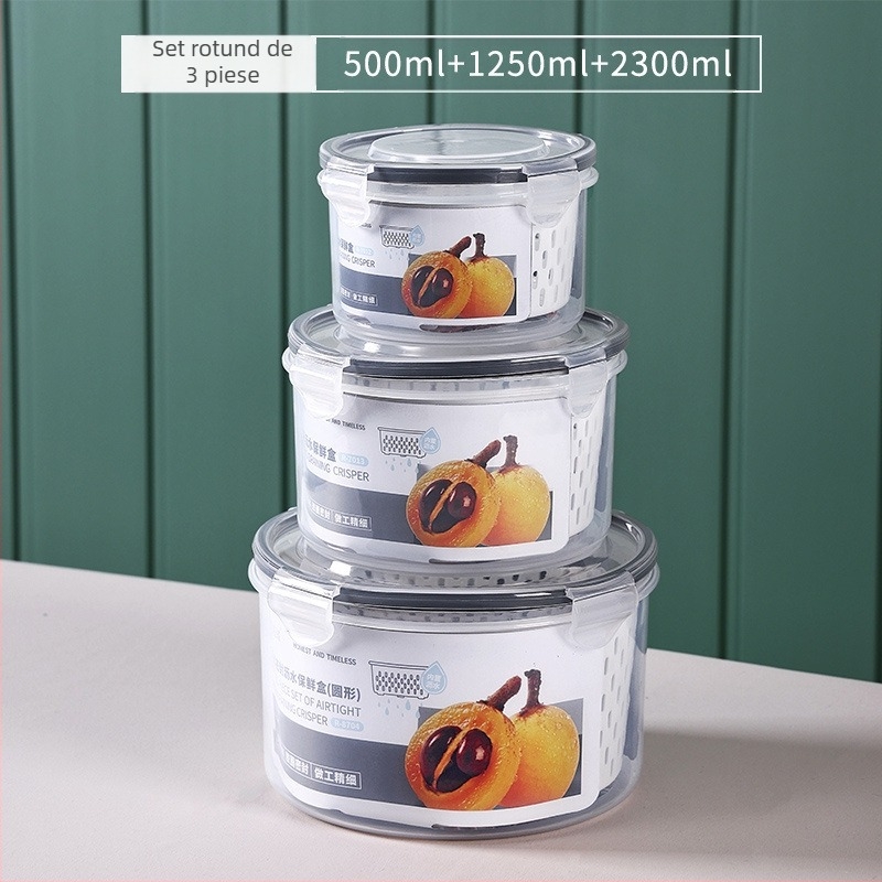 Cutie de depozitare transparentă pentru frigider cu scurgere dublă de uz casnic, cutie sigilată pentru alimente congelate, en-gros