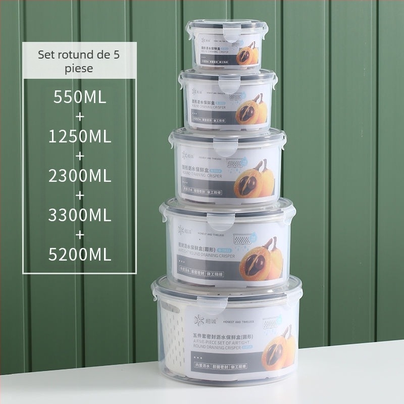 Cutie de depozitare transparentă pentru frigider cu scurgere dublă de uz casnic, cutie sigilată pentru alimente congelate, en-gros