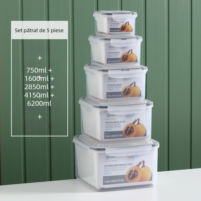 Cutie de depozitare transparentă pentru frigider cu scurgere dublă de uz casnic, cutie sigilată pentru alimente congelate, en-gros