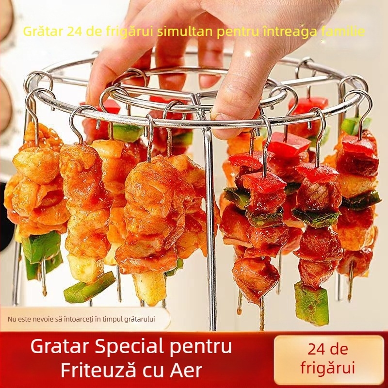 Rotund din oțel inoxidabil Air Fryer Kebab Rack Bucătărie Vertical Barbeque Grill Steaming Rack Air Fryer Grill