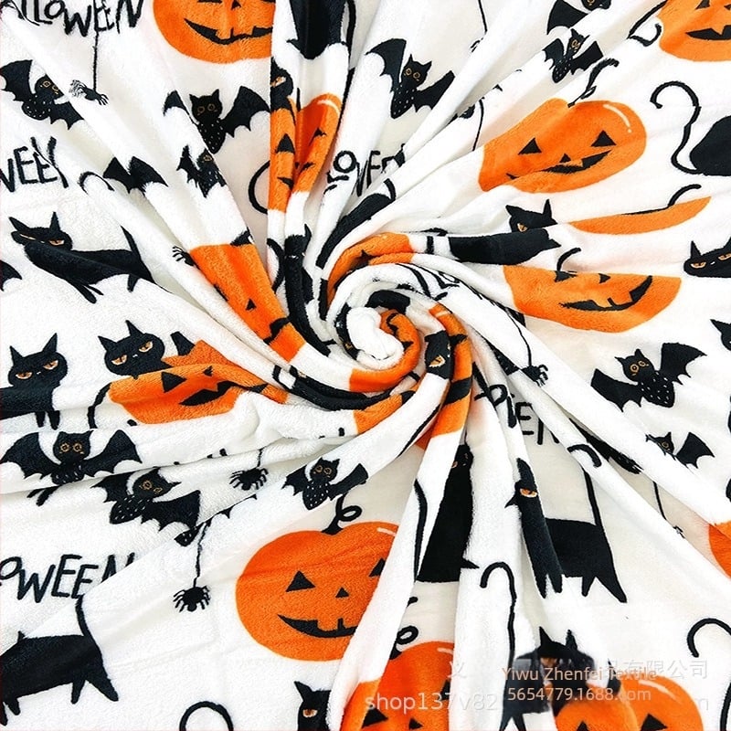 Pătură de flanel cu imprimeu de dovleac și liliac cu tematică de Halloween de la Amazon AliExpress