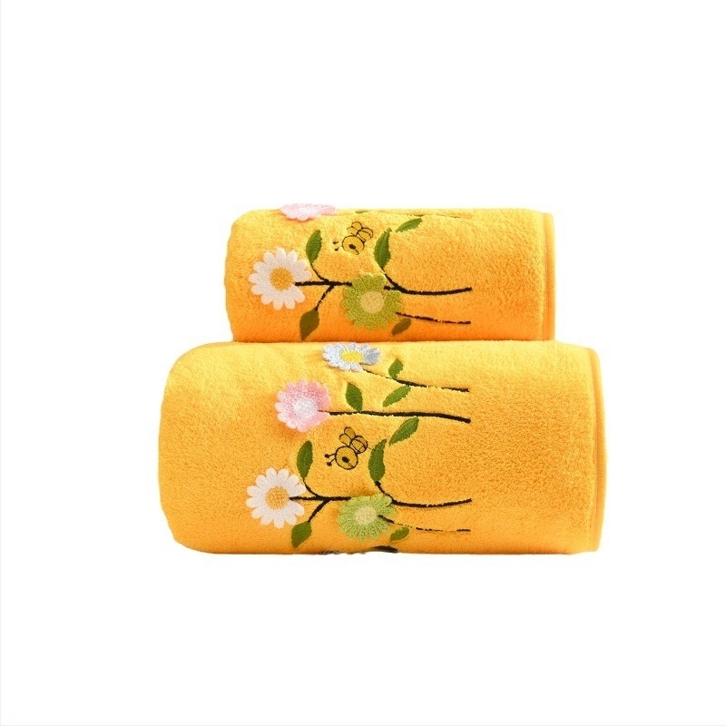Prosop de baie din fleece coral, costum de prosop cadou en-gros, prosop cadou de mână, prosop de baie cu broderie florală, aprovizionare din fabrică