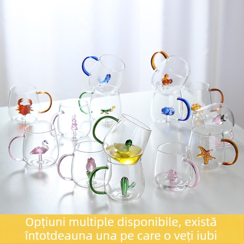 Mâner de culoare animală din sticlă, cu desene animate, cană tridimensională cu animale, cu conținut ridicat de borosilicat, en-gros, sticlă nouă cu valoare ridicată de culoare, cu mâner