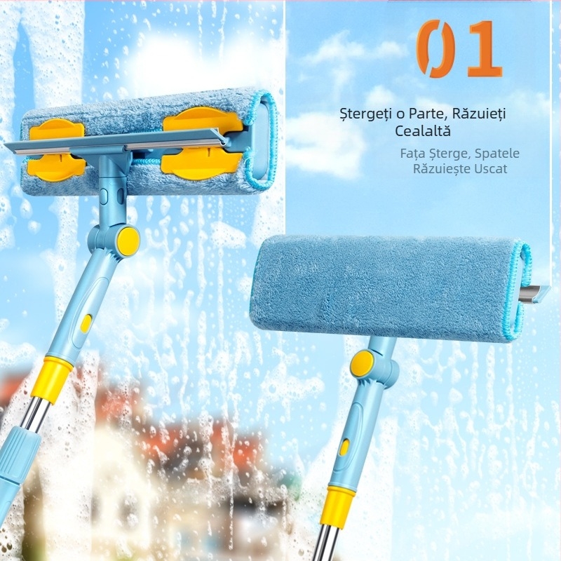 Perie telescopică pentru curățarea geamurilor, ștergătoare de geamuri, perie de curățare a geamurilor înalte, tijă mop, instrument de curățare