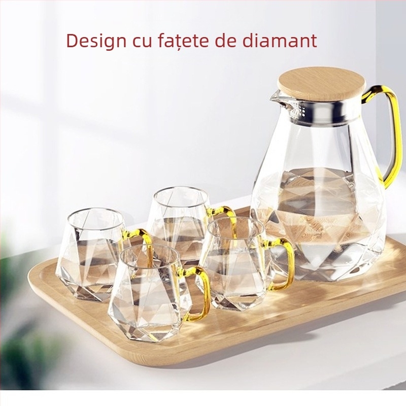 Set de ulcioare de apă din sticlă cu capacitate mare, pentru uz casnic, potrivite pentru apă rece, suc și Cold Brew