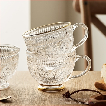 Cana de sticlă Nordic Vintage Relief, cană de apă cu floarea soarelui, stil Home ins, cu valoare ridicată de culoare, cană de ovăz pentru micul dejun cu lapte
