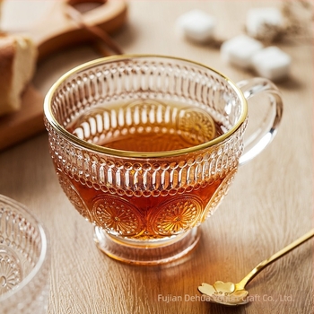 Cana de sticlă Nordic Vintage Relief, cană de apă cu floarea soarelui, stil Home ins, cu valoare ridicată de culoare, cană de ovăz pentru micul dejun cu lapte
