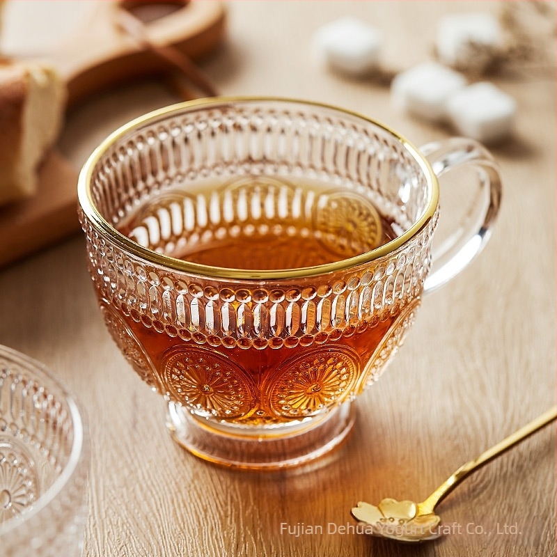 Cana de sticlă Nordic Vintage Relief, cană de apă cu floarea soarelui, stil Home ins, cu valoare ridicată de culoare, cană de ovăz pentru micul dejun cu lapte
