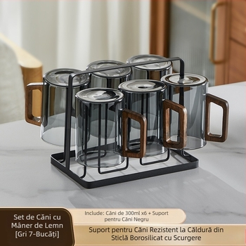 Producător en-gros ceașcă de ceai din sticlă cu mâner ceașcă de ceai verde ceașcă de sticlă rezistentă la căldură de uz casnic mâner din lemn chinezesc ceașcă de cerneală high-end pentru oaspeți