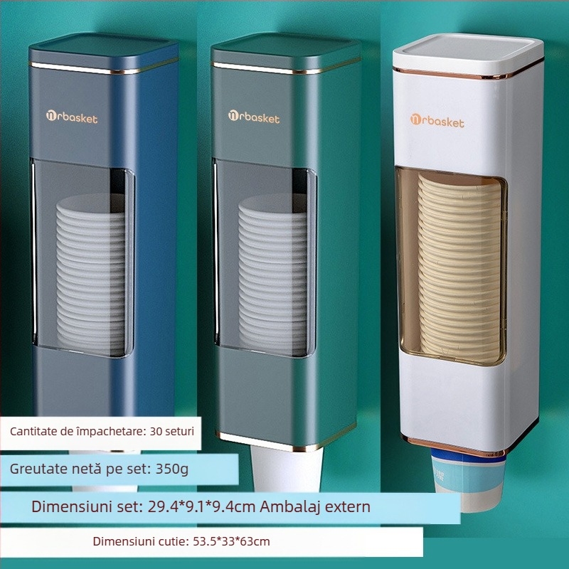 Suport pentru pahare de hârtie, montat pe perete, dozator de apă, pahar din plastic pentru strângere rapidă de mână, dispozitiv automat de strângere a paharelor de hârtie de unică folosință