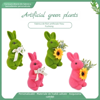 Costum de iepuraș de Paște transfrontalier Amazon, statuie de iepure cu mușchi, iepure artificial cu mușchi, petrecere de Paște