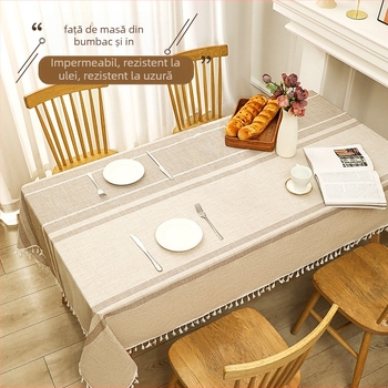 Față de masă transfrontalieră din bumbac și in pentru uz casnic, stil nordic, luminos, de lux, de înaltă calitate, față de masă de cafea, cu ciucuri, impermeabilă și anti-opărire