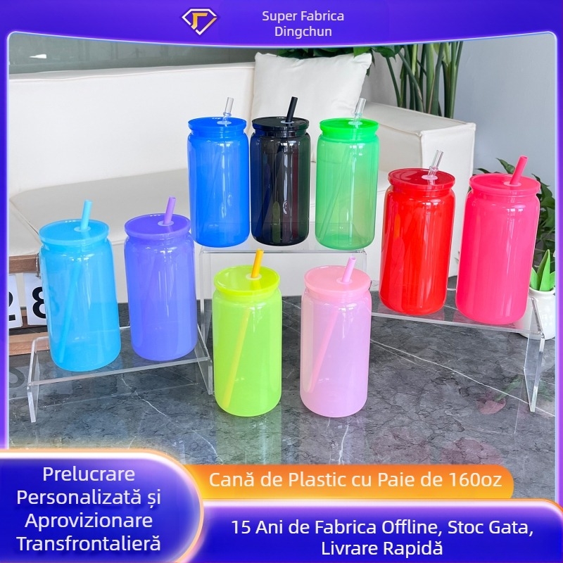2024 Ventuză din plastic explozivă de 16 oz, ecologică, din jeleu acrilic, culoare Mason, cană de plastic, en-gros
