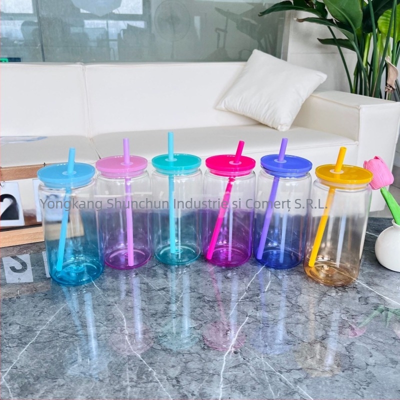 2024 Ventuză din plastic explozivă de 16 oz, ecologică, din jeleu acrilic, culoare Mason, cană de plastic, en-gros