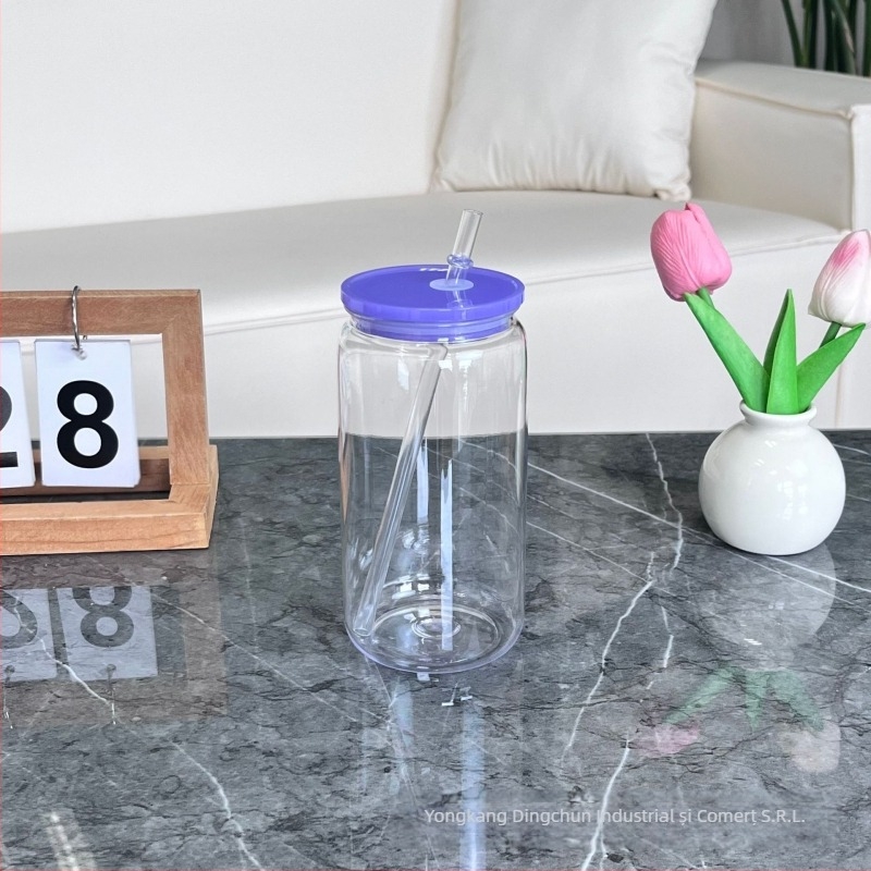 2024 Ventuză din plastic explozivă de 16 oz, ecologică, din jeleu acrilic, culoare Mason, cană de plastic, en-gros