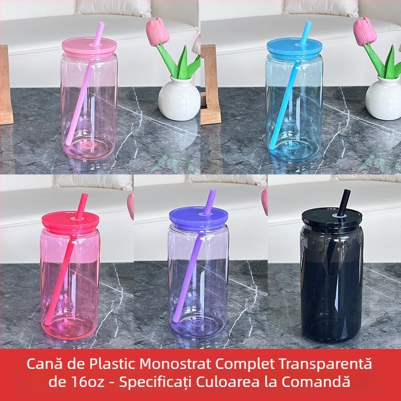 2024 Ventuză din plastic explozivă de 16 oz, ecologică, din jeleu acrilic, culoare Mason, cană de plastic, en-gros