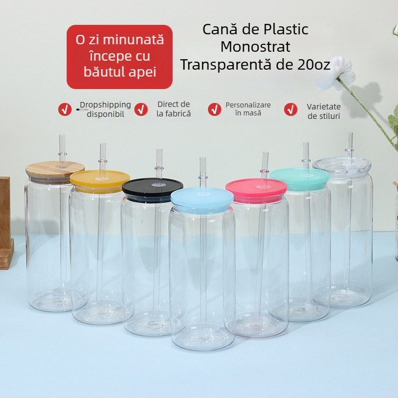 2024 Ventuză din plastic explozivă de 16 oz, ecologică, din jeleu acrilic, culoare Mason, cană de plastic, en-gros