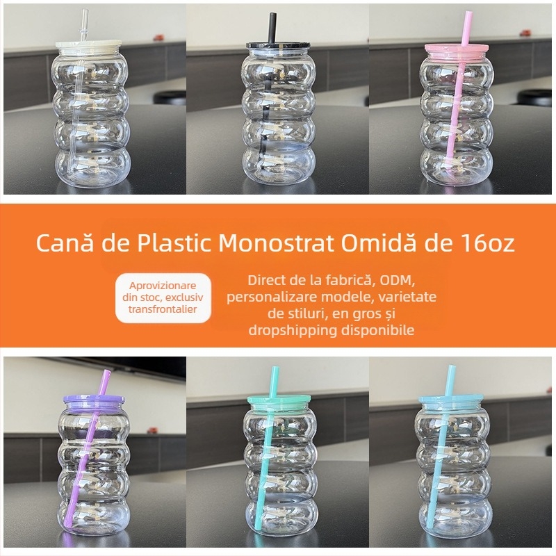 2024 Ventuză din plastic explozivă de 16 oz, ecologică, din jeleu acrilic, culoare Mason, cană de plastic, en-gros