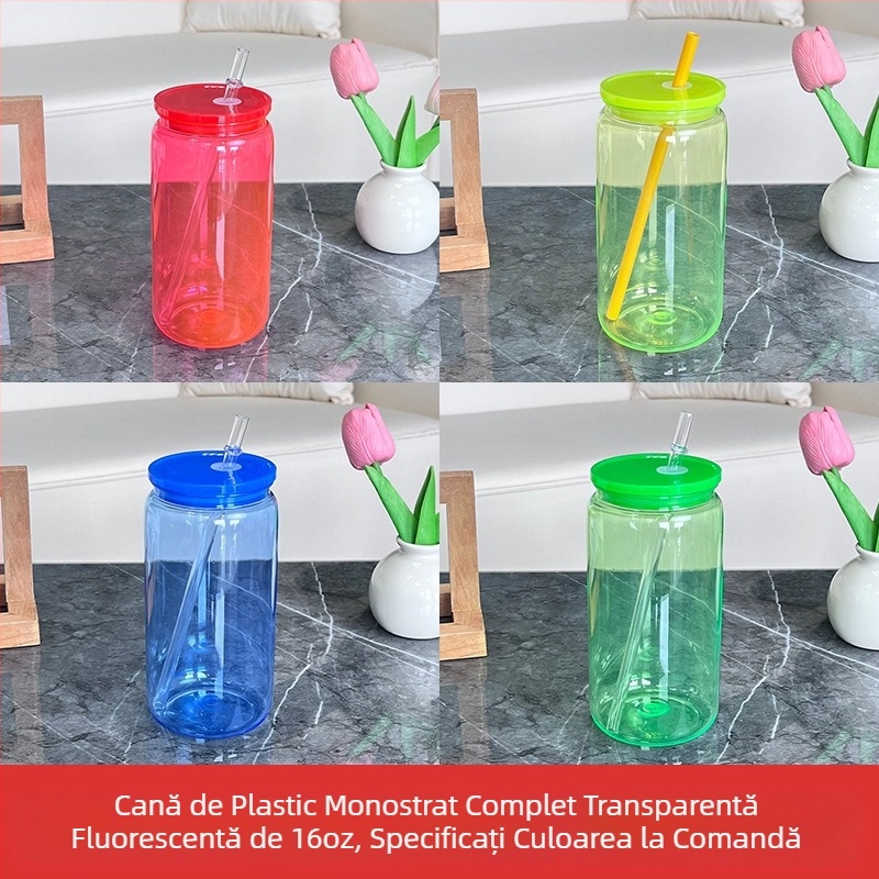 2024 Ventuză din plastic explozivă de 16 oz, ecologică, din jeleu acrilic, culoare Mason, cană de plastic, en-gros
