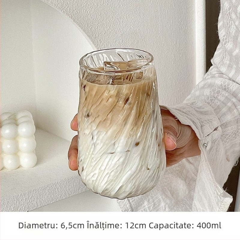 Ceașcă de cafea Latte cu gheață de mare capacitate Vintage Whirlwind, stil american, rezistentă la temperaturi ridicate, îngroșată, transparentă, din sticlă, băutură, ceașcă de băut