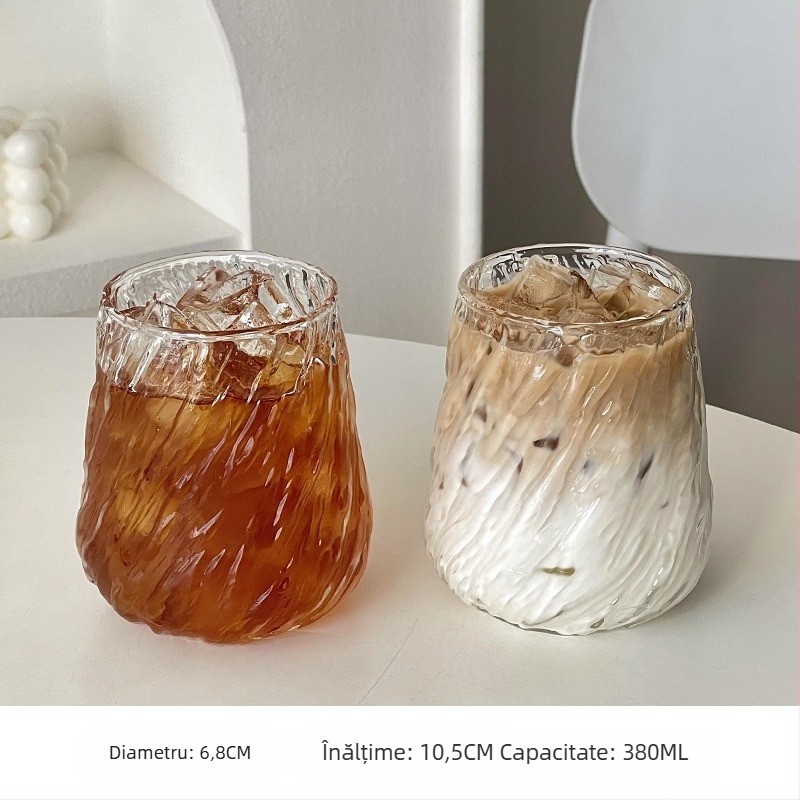 Ceașcă de cafea Latte cu gheață de mare capacitate Vintage Whirlwind, stil american, rezistentă la temperaturi ridicate, îngroșată, transparentă, din sticlă, băutură, ceașcă de băut