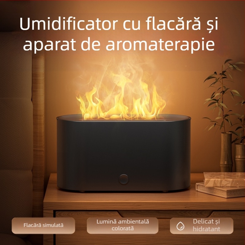 Umidificator de aromă cu flacără simulată mică, atmosferă colorată, dormitor, birou, desktop de înaltă valoare