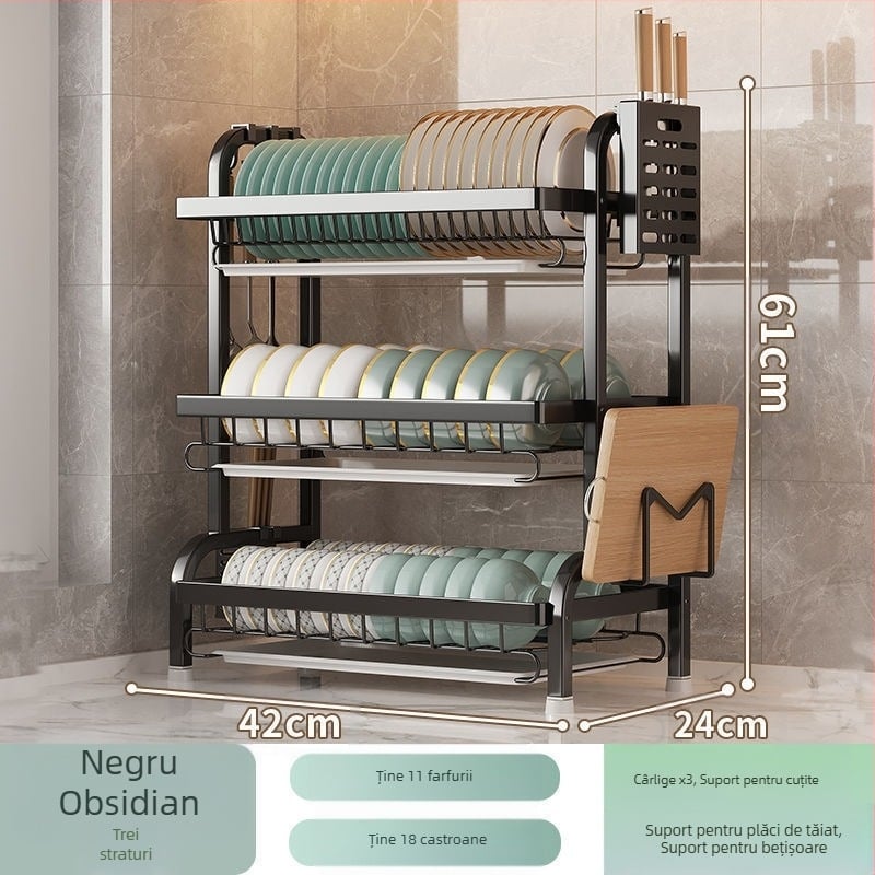 Raft de depozitare pentru bucătărie, multifuncțional, pentru vase și depozitarea vaselor, bol, bețișoare, cutie de depozitare, dulap, raft de vase de uz casnic, raft de scurgere