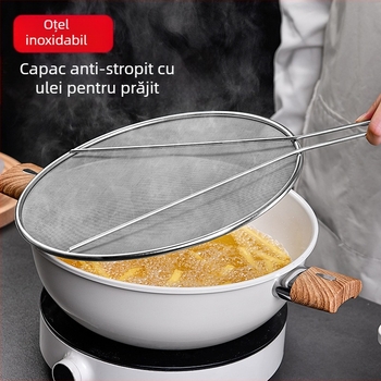 Oțel inoxidabil rezistent la ulei Splash Pot capac rotund bucătărie uz casnic rezistent la ulei plasă rezistentă la explozii cu mâner rezistent la ulei plasă rezistentă la stropire capac de scurgere rezistent la ulei