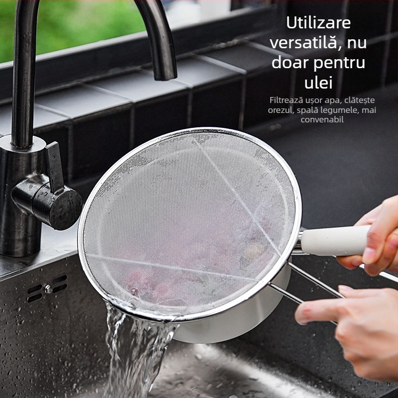 Oțel inoxidabil rezistent la ulei Splash Pot capac rotund bucătărie uz casnic rezistent la ulei plasă rezistentă la explozii cu mâner rezistent la ulei plasă rezistentă la stropire capac de scurgere rezistent la ulei