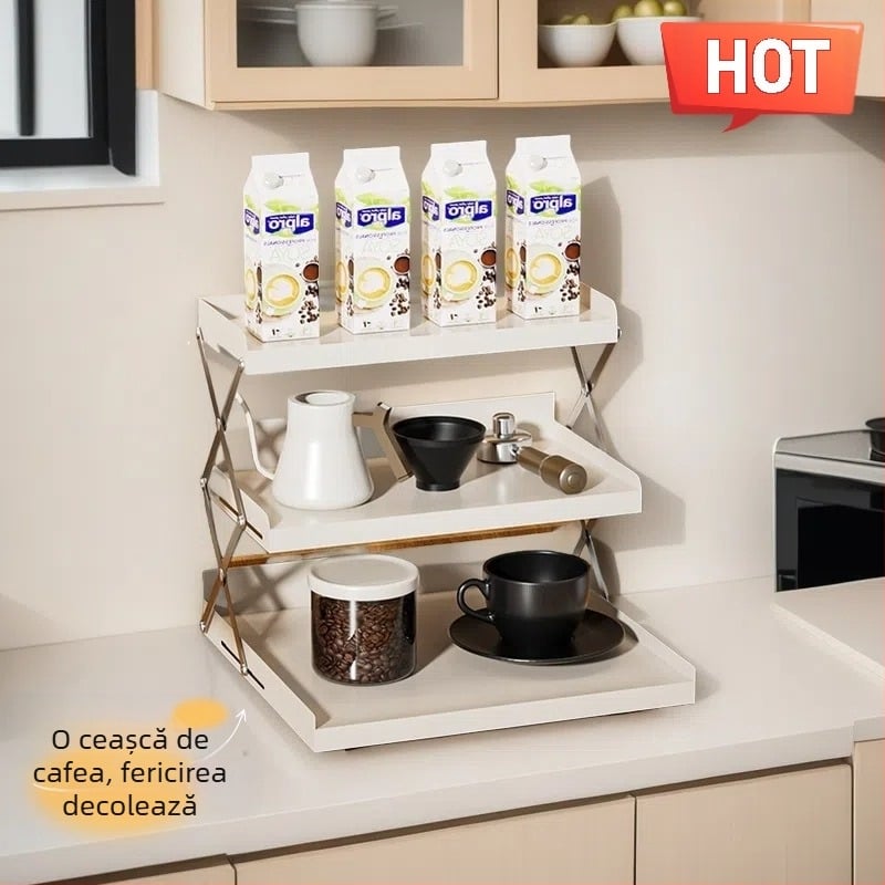 Raft de depozitare pliabil pentru birou, bar, rack de depozitare pentru mașină de cafea, rack multifuncțional pentru uz casnic, rack de depozitare pentru blat