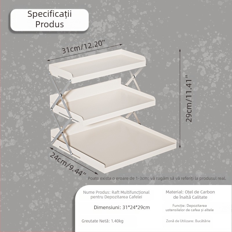 Raft de depozitare pliabil pentru birou, bar, rack de depozitare pentru mașină de cafea, rack multifuncțional pentru uz casnic, rack de depozitare pentru blat