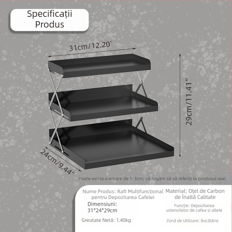 Raft de depozitare pliabil pentru birou, bar, rack de depozitare pentru mașină de cafea, rack multifuncțional pentru uz casnic, rack de depozitare pentru blat