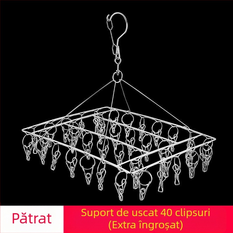 Suport de uscare îndrăzneț, cu clipsuri multiple, din oțel inoxidabil, pentru șosete, șosete multifuncționale rezistente la vânt, cârlig pentru copii, cuier pentru artefacte
