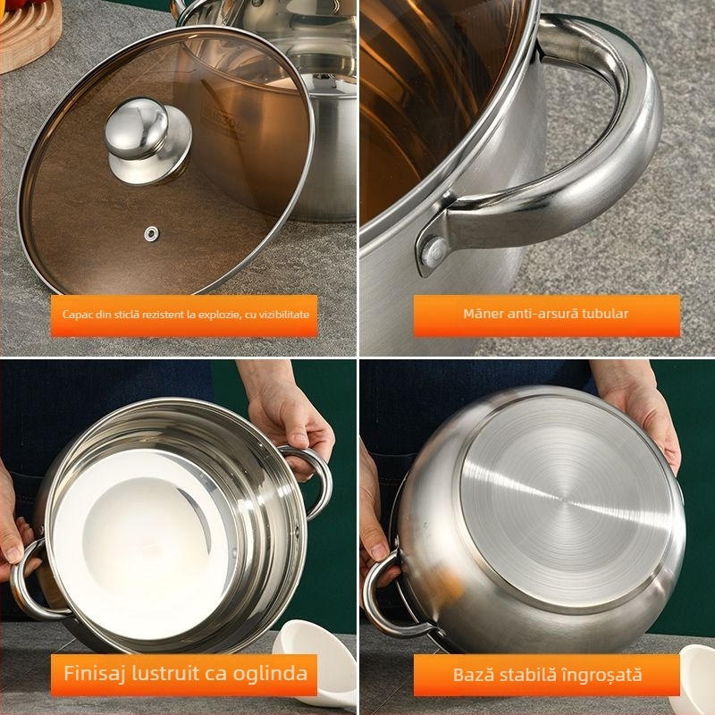Oală de supă din oțel inoxidabil 304, oală cu fund îngroșat, oală cu mere, oală de uz casnic, oală cu urechi duble, oală cu burtă mare, aragaz cu inducție, rezistență la temperaturi ridicate, pentru fierbere