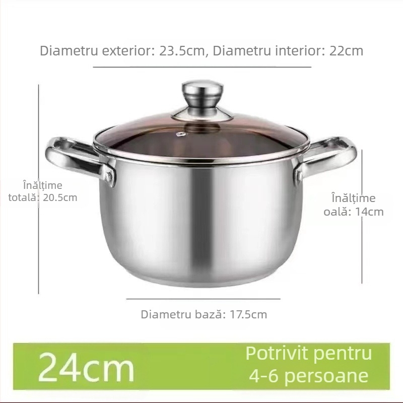 Oală de supă din oțel inoxidabil 304, oală cu fund îngroșat, oală cu mere, oală de uz casnic, oală cu urechi duble, oală cu burtă mare, aragaz cu inducție, rezistență la temperaturi ridicate, pentru fierbere