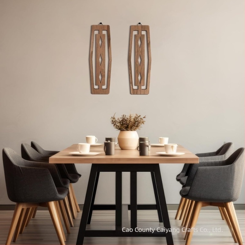Panou geometric decorativ pentru restaurant, stil lemn, decorațiuni de perete pentru living, artizanat, restaurant, ornamente suspendate din lemn masiv