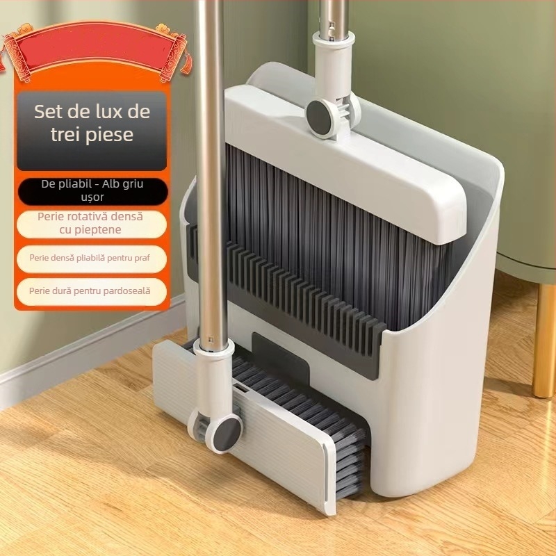 Mătură pliabilă de uz casnic, făraș de praf, combinație de măturat, mătură unică, antiaderentă, absorbție magnetică, depozitare