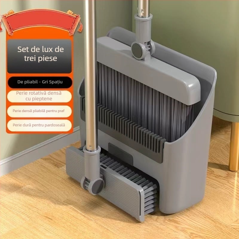 Mătură pliabilă de uz casnic, făraș de praf, combinație de măturat, mătură unică, antiaderentă, absorbție magnetică, depozitare