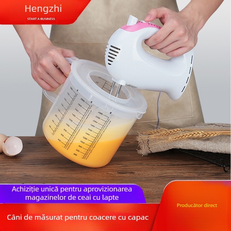 Cupă de măsurare pentru copt, rezistentă la stropire, cu cântar, pentru amestecarea făinii de uz casnic, cu capac, 2,5 l, capacitate mare, pentru ouă din plastic