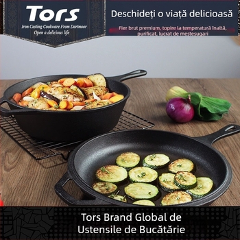 Tols Export, oală din fontă cu un singur mâner, cu dublu scop, tigaie cu un singur mâner, oală din fier pur, capac neacoperit pentru fabricarea tigăii