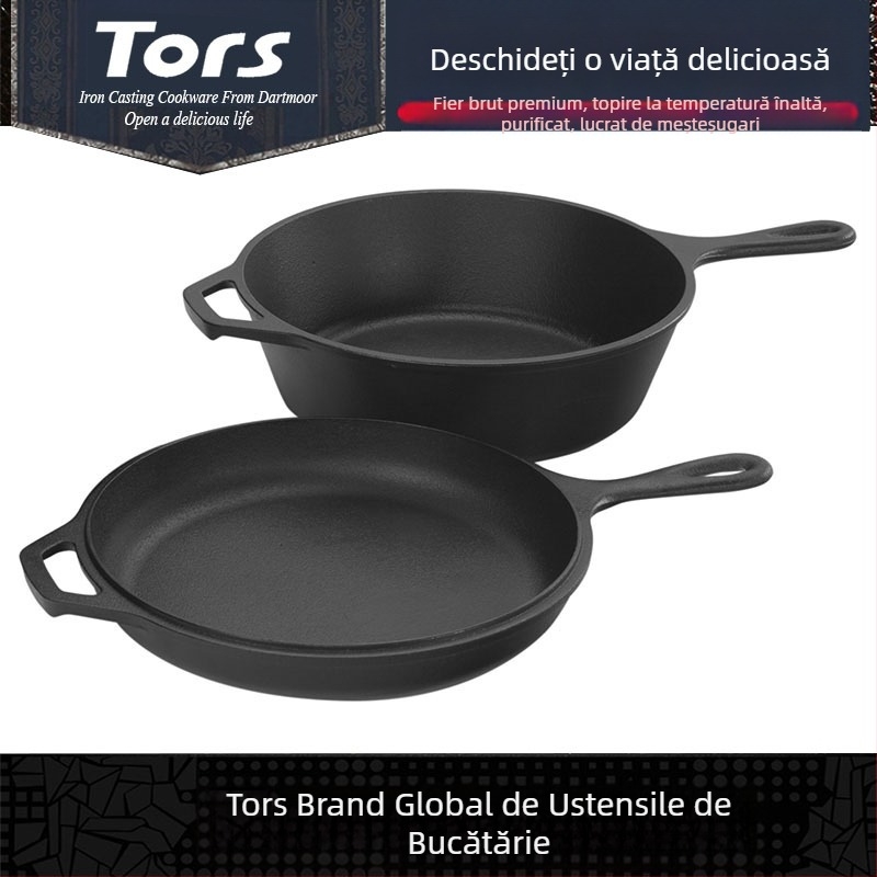 Tols Export, oală din fontă cu un singur mâner, cu dublu scop, tigaie cu un singur mâner, oală din fier pur, capac neacoperit pentru fabricarea tigăii