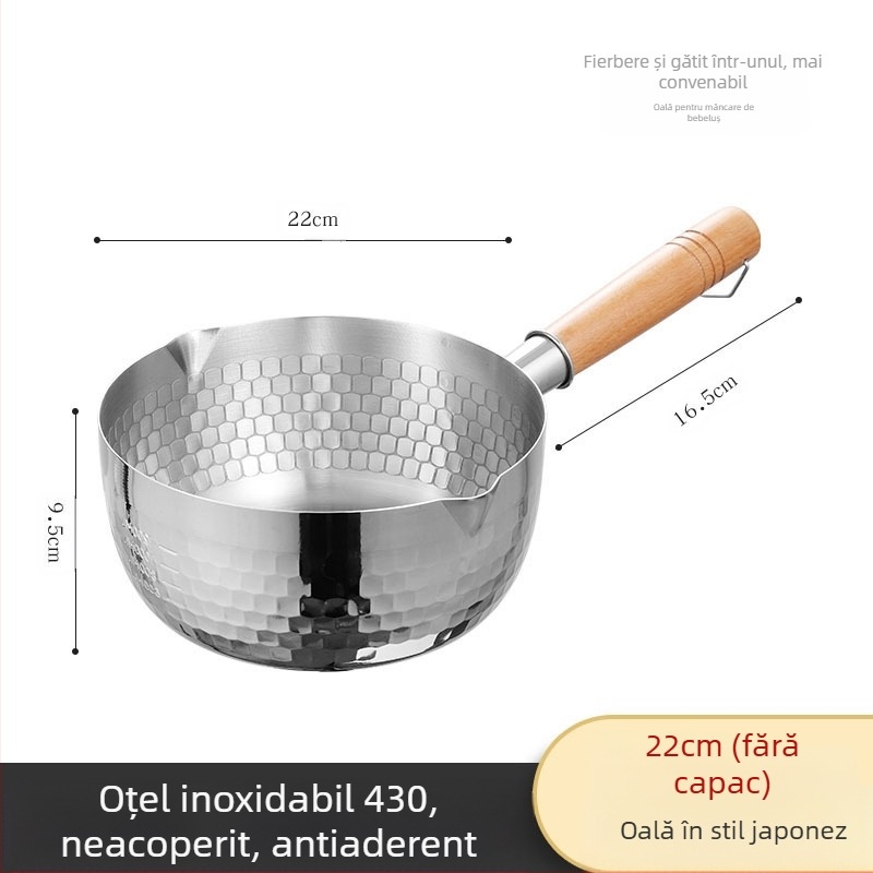 304 Oțel inoxidabil Tigaie de zăpadă neacoperită Oală de lapte Supliment alimentar Tigaie îngroșată Tigaie instant cu tăiței Oală japoneză cu mâner din lemn Supă Oală de lapte