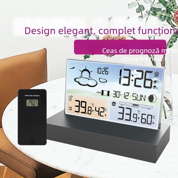 Produs nou transfrontalier Ceas meteo din sticlă transparentă 3396C Ecran color RF Wireless multifuncțional Prognoză meteo Ceas deșteptător digital