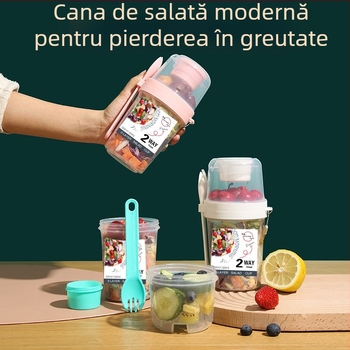 Cana de salată portabilă transfrontalieră cu două straturi pentru a merge la serviciu, legume, reducerea grăsimilor, cană ușoară cu fructe, ovăz, iaurt, mic dejun