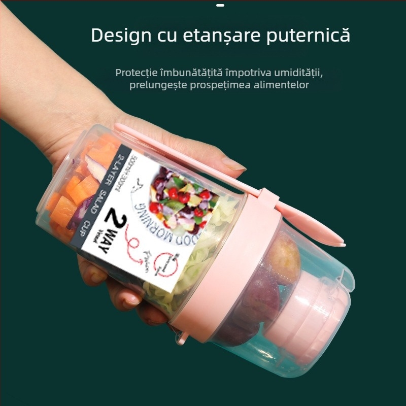 Cana de salată portabilă transfrontalieră cu două straturi pentru a merge la serviciu, legume, reducerea grăsimilor, cană ușoară cu fructe, ovăz, iaurt, mic dejun