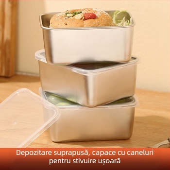 Cutie mică de prânz din oțel inoxidabil cu capac, cutie de sub-ambalare pentru alimente, oală fierbinte cu oală de legume, cutie pătrată pentru prepararea alimentelor în aer liber, pentru aprofundarea vasului