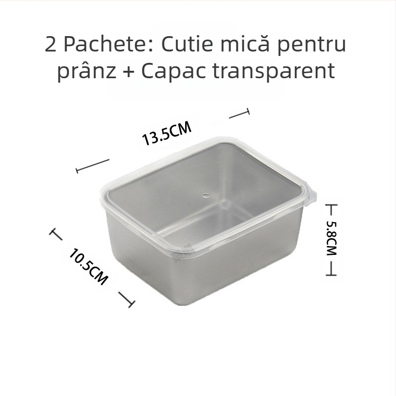 Cutie mică de prânz din oțel inoxidabil cu capac, cutie de sub-ambalare pentru alimente, oală fierbinte cu oală de legume, cutie pătrată pentru prepararea alimentelor în aer liber, pentru aprofundarea vasului